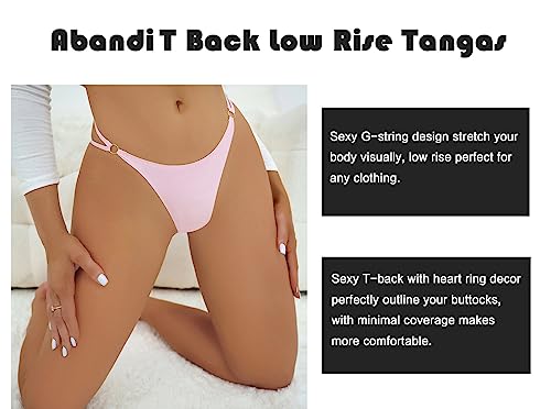 abandi 6 Pack G-String Thongs for Women,T Back Heart Ring Panty Sexy Low Rise Tangas Seamless Underwear Thong Panty, Size S