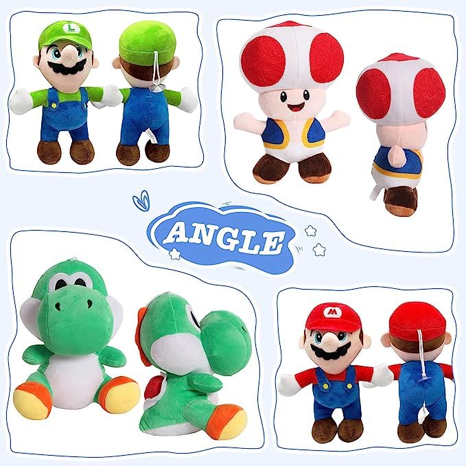 HJINH Ultra Mario All Star Collection,Mario Plush Toys and Luigi Stuffed Plush Toys,Yoshi and Toad Stuffed Plush Toys,Set of 4 Plushie Doll 9.8 inches