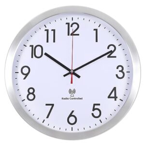 vigorwise atomic analog wall clock, 14 inch radio controlled sets automatically wall clock, aluminum frame wall clock decorative for home kitchen living room bedroom office school