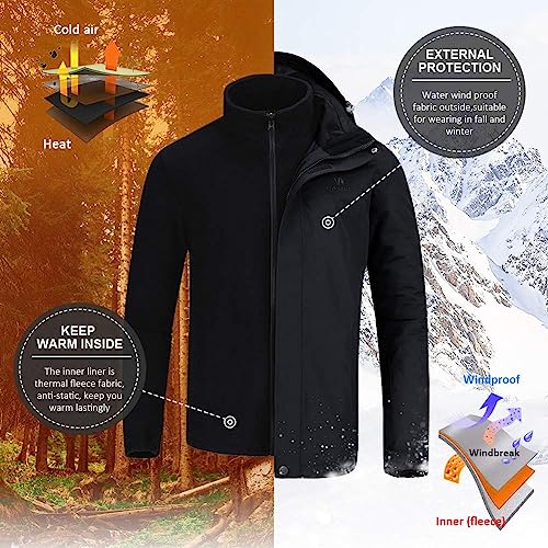 CAMEL CROWN Outdoor Jacket Men Winter Ski Jacket Windbreaker 3 in1 Hooded Rain Coat for Traveling Climbing Hiking