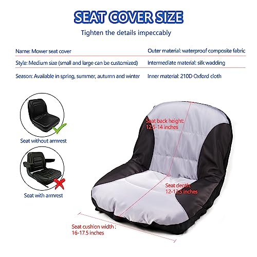 Amzbear Riding Lawn Mower Seat Cover,Waterproof Tractor Seat Cover fits Tractor Seat Backrests 12.5" - 14" H Without Armrests, Approx 18”W (M:12.5" - 14" H Without Armrests)