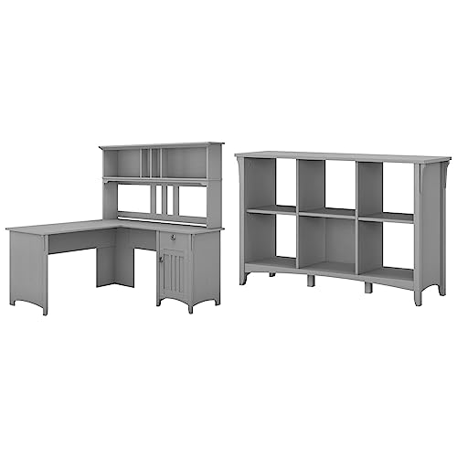 Bush Furniture Salinas L Shaped Desk and Hutch, Cape Cod Gray & Salinas 6 Cube Organizer, Cape Cod Gray