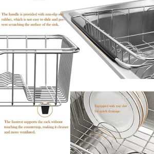 YEECOPON Dish Rack in Sink, Expandable Over The Sink Dish Drying Rack with Utensil Holder and Silicone Drainage pad (Medium + 16" Silicone pad)