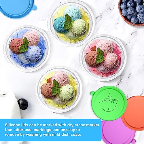 16 oz. Containers with Lids, 4 Pack Extra Replacement for Ninja Creami Deluxe Pints and Lids, Compatiable with NC300 NC301 NC299AMZ Series Ice Cream Maker, 4 Cups & 6 Lids BPA-Free & Dishwasher Safe