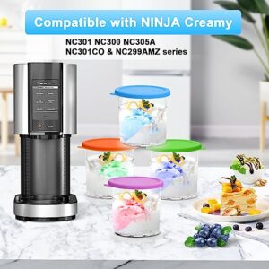 16 oz. Containers with Lids, 4 Pack Extra Replacement for Ninja Creami Deluxe Pints and Lids, Compatiable with NC300 NC301 NC299AMZ Series Ice Cream Maker, 4 Cups & 6 Lids BPA-Free & Dishwasher Safe