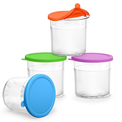 16 oz. Containers with Lids, 4 Pack Extra Replacement for Ninja Creami Deluxe Pints and Lids, Compatiable with NC300 NC301 NC299AMZ Series Ice Cream Maker, 4 Cups & 6 Lids BPA-Free & Dishwasher Safe