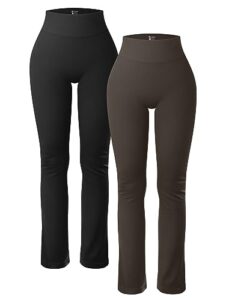 oqq women's 2 piece yoga pants ribbed seamless workout high waist athletic straight leg leggings black darkbrown