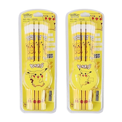 TAFH 12 Pcs Anime Pencils Cute Pencil Top Eraser, Yellow Pencils Kawaii Pencils Pencil gifts for kids,School Supplies for Students(Random 1 Box)