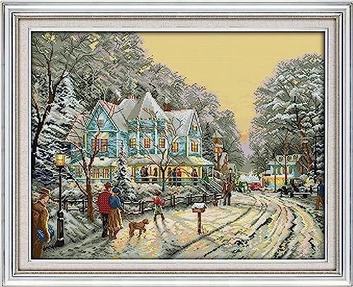 Dimension Cross Stitch Kits Stamped Full Range of Embroidery Starter Kits for Beginners Embroidery Kit Needlepoint Kits for Adults Stamped Cross Stitch 11CT-Winter Snow Scenery 15.7x19.7 inch