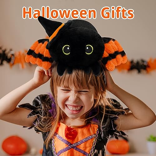 MUFEIRUO Halloween Stuffed Animal Spider Plush Toys, Cute Black Spider Stuffed Animal with Witch Hat, Kawaii Halloween Plush Spider for Halloween Decorations