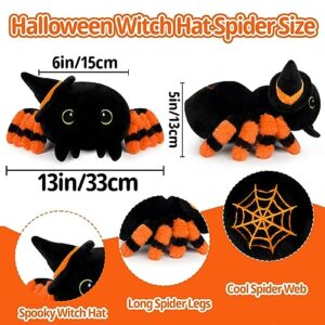 MUFEIRUO Halloween Stuffed Animal Spider Plush Toys, Cute Black Spider Stuffed Animal with Witch Hat, Kawaii Halloween Plush Spider for Halloween Decorations