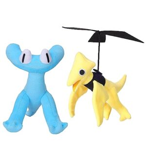 lesome rainbow friends plush cyan plush, lookies plush yellow rainbow friends chapter 2 great choice for graduation gift children's day gift doors plush party favors (a-cyan+yellow)