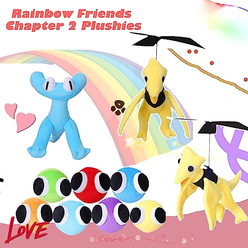 Lesome Rainbow Friends Plush Cyan Plush, Lookies Plush Yellow Rainbow Friends Chapter 2 Great Choice for Graduation Gift Children's Day Gift Doors Plush Party Favors (A-Cyan+Yellow)