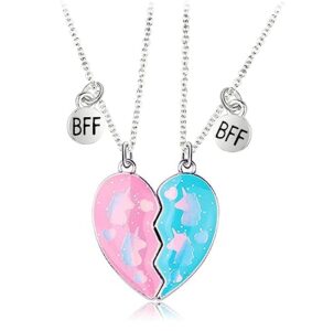 doyyca best friend necklace gifts friendship necklace magnetic matching unicorn heart bff necklace for 2 girls (blue pink unicorn)