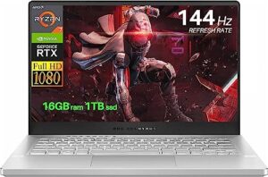asus rog zephyrus g14 gaming laptop, 14" fhd 144hz display, amd ryzen 7 5800hs(up to 4.4 ghz), nvidia geforce rtx 3060 graphics, 16gb ram, 1tb ssd, wifi 6, windows 11 home, moonlight white