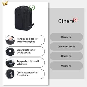 ECOHUB Travel Backpack 16'' Personal Item Backpack with 13 Pockets Carry on Bags for Airplanes Travel bags for Women Men Airlines Approved Small Hiking Backpack with USB Port Casual Daypack Black