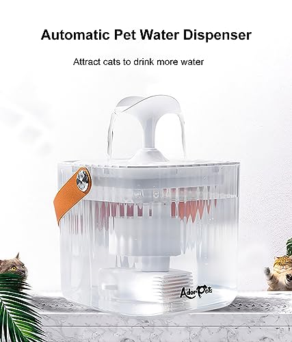 AdorPets 2023 Cat Water Fountain, 67oz/2L Pet Water Fountain, Cat Fountain Whit Strap To Carry, Water Filter Whit Carbon-Ion, Pet Fountain USB Adapter, 3 Types Water Fountain, Multiple Pets, Cat & Dog