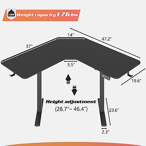 Flamaker L-Shaped Electric Standing Desk, 47 Inch Height Adjustable Sit Stand Desk, Computer Home Office Corner Desk Memory Preset (Black)