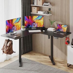 flamaker l-shaped electric standing desk, 47 inch height adjustable sit stand desk, computer home office corner desk memory preset (black)