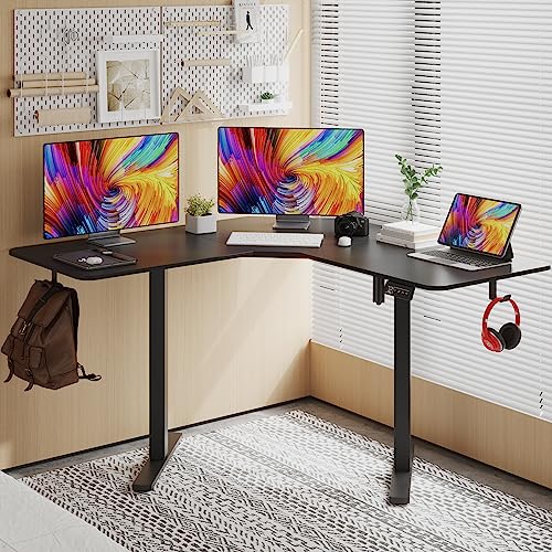 Flamaker L-Shaped Electric Standing Desk, 47 Inch Height Adjustable Sit Stand Desk, Computer Home Office Corner Desk Memory Preset (Black)