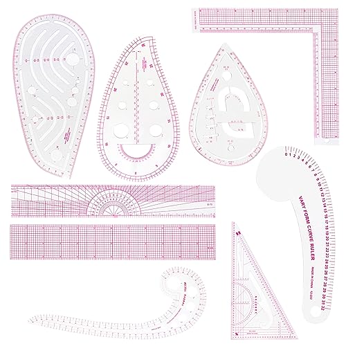 9 Styles Clear Metric Sewing Ruler Set, Plastic Sew French Curve Ruler for Designers, Pattern Maker, Sewing Templates