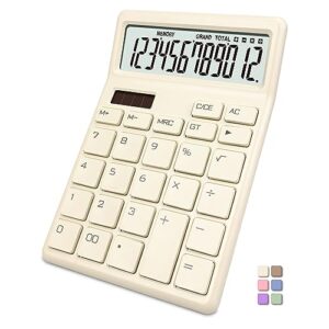 Desktop Calculator 12 Digit,Standard Dual Power Battery and Solar,Desk Calculators with Large LCD Display,Perfect for Home, Office,and School Use,Auto Sleep (Beige)