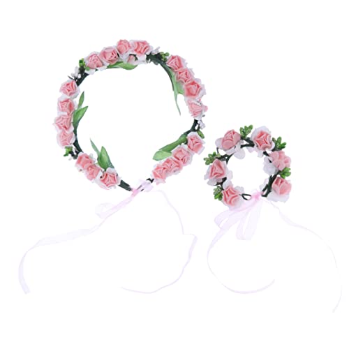 FOMIYES 2pcs Hair Tie Bracelet Bride Headpieces for Wedding Corsage Wristlet Band Flower Garland Flower Wristband Floral Headdress Hair Accessories Headband Headgear Hair Ring The Flowers