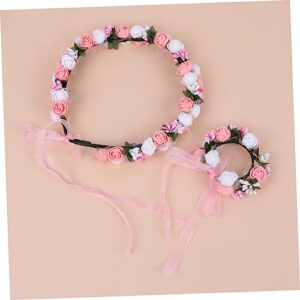 FOMIYES 2pcs Hair Tie Bracelet Bride Headpieces for Wedding Corsage Wristlet Band Flower Garland Flower Wristband Floral Headdress Hair Accessories Headband Headgear Hair Ring The Flowers