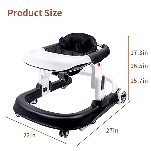 Baby Walker, 3-Gear Height Adjustable Foldable Infant Toddler Walker with Foot Pads, Baby Walker with Wheels, Baby Walkers and Activity Center, Baby Walkers for Baby Boys and Baby Girls 6-24 Months