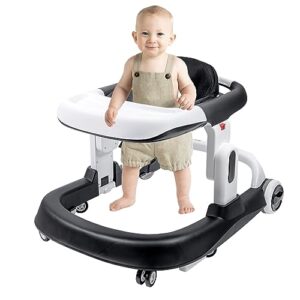 baby walker, 3-gear height adjustable foldable infant toddler walker with foot pads, baby walker with wheels, baby walkers and activity center, baby walkers for baby boys and baby girls 6-24 months