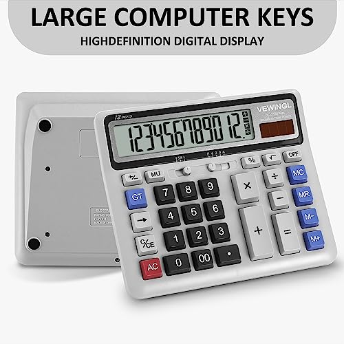 Desk Calculator 12 Digit, Large Computer Keys,Desktop Dual Power Battery and Solar, Calculator with Large LCD Display for Office,School, Home & Business Use,Automatic Sleep.7.6 * 6.4in (Black)