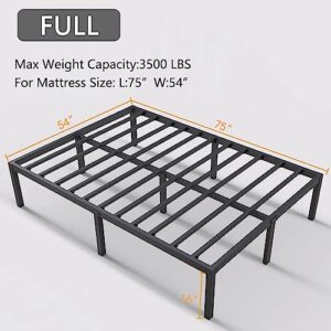 Bonkiss Full Bed Frame 3000 lbs+, Full Bed Frame No Box Spring Needed, Heavy Duty Tall Metal Full Platform Bed Frames with Large Storage Space, Noise Free, Black.