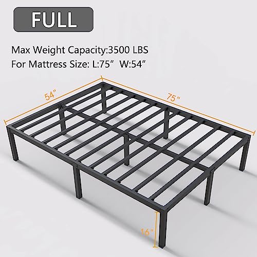 Bonkiss Full Bed Frame 3000 lbs+, Full Bed Frame No Box Spring Needed, Heavy Duty Tall Metal Full Platform Bed Frames with Large Storage Space, Noise Free, Black.