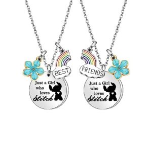 Best Friends Gift For Girls,2pcs Silver Pendant Long Necklaces "Just A Girl Who Love Stitch" For Girls BFF Bestie Friends Classmates Roomates Birthday Christmas Graduation