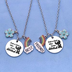 Best Friends Gift For Girls,2pcs Silver Pendant Long Necklaces "Just A Girl Who Love Stitch" For Girls BFF Bestie Friends Classmates Roomates Birthday Christmas Graduation