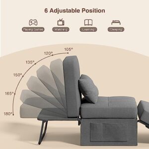 Aiho Sleeper Chair Bed, 4 in 1 Convertible Chair Sofa Bed, Assembly-Free Sofa Chair Bed with Adjustable Backrest Linen Fabric, for Living Room Apartment Office, Dark Grey