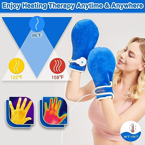Electric Heated Mittens for Hands & Fingers - Heated Gloves & Hand Warmer for Carpal Tunnel Arthritis Tendonitis Pain Relief - Auto Shut Off Therapy Mittens for Men Women,86-158℉ (A Pair)