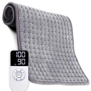 new 2023 electric heating pad for back pain, cramps, neck, and shoulders pain relief 12x24 ul certified double-sided ultra soft microplush heat pad - dry & moist heat patch with lux storage bag (gray)