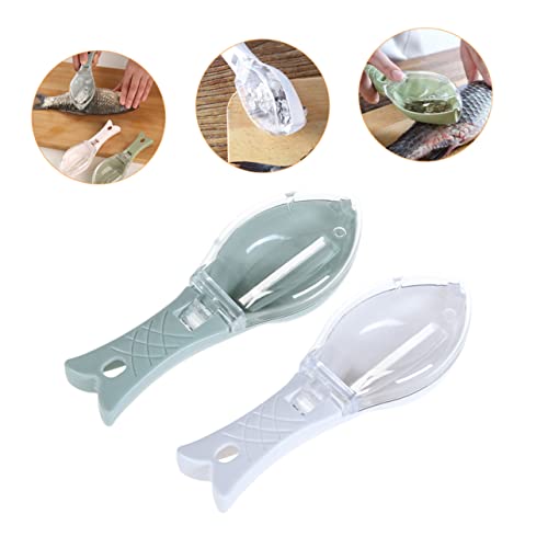 4 Pcs Scale Remover Household Cleaner Seafood Tools Filet Knife with Sharpening Sheath Fish Skin Graters Fish Scaler Brush Fish Scale Scraping Tool Fish Scale Scraper Green Sheller