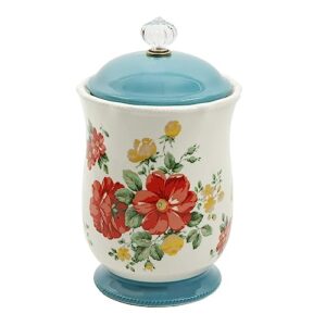 the pioneer woman pioneer vintage floral teal canister w/acrylic knob