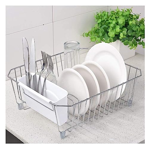 IKEBANA Modern Simplicity Dish Drying Rack,Stainless Steel Dish Racks Rustproof for Kitchen Counter,Kitchen in-Sink Chrome Finish Wire Dish Rack,Small Dish Drainer Rack with Removable Cutlery Holder