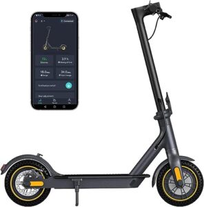 electric scooter 10" solid tires 600w peak motor up to 20miles range and 19mph speed for adults - portable folding commuting scooter with double braking system and app