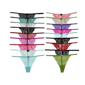 coloroses pack of 6 women lacy g-string thongs no show panties sexy underwear assorted lace pattern and colors small