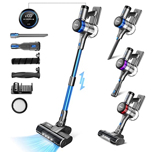 INSE Cordless Vacuum Cleaner, 400W Stick Vacuum with 30Kpa Powerful Suction, 55min Runtime, Smart Induction Auto-Adjustment, Rechargeable Vacuum Cleaners for Home Carpet Floor Pet Hair, LED Display-S9