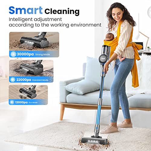 INSE Cordless Vacuum Cleaner, 400W Stick Vacuum with 30Kpa Powerful Suction, 55min Runtime, Smart Induction Auto-Adjustment, Rechargeable Vacuum Cleaners for Home Carpet Floor Pet Hair, LED Display-S9