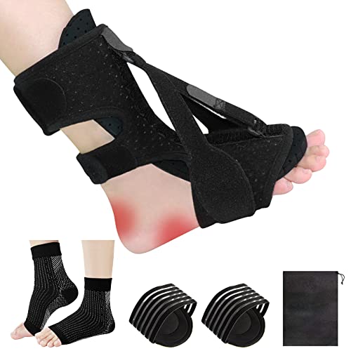 MEYUEWAL Plantar Fasciitis Relief Night Splint, Upgrade 3 Adjustable Straps Elastic Dorsal Night Splint, for Women & Men Plantar Fasciitis Relief Achilles Tendonitis Relief Foot Drop Heel Arch Pain.