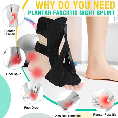 MEYUEWAL Plantar Fasciitis Relief Night Splint, Upgrade 3 Adjustable Straps Elastic Dorsal Night Splint, for Women & Men Plantar Fasciitis Relief Achilles Tendonitis Relief Foot Drop Heel Arch Pain.