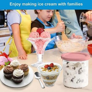 CUTIECLUB 4 Ice Cream Pint Containers 24oz and Lids for Ninja Creami NC500 NC501 Series Deluxe ice Cream Makers, and 12 Pack 5 oz Square Clear Plastic Dessert Cups with Spoons Set