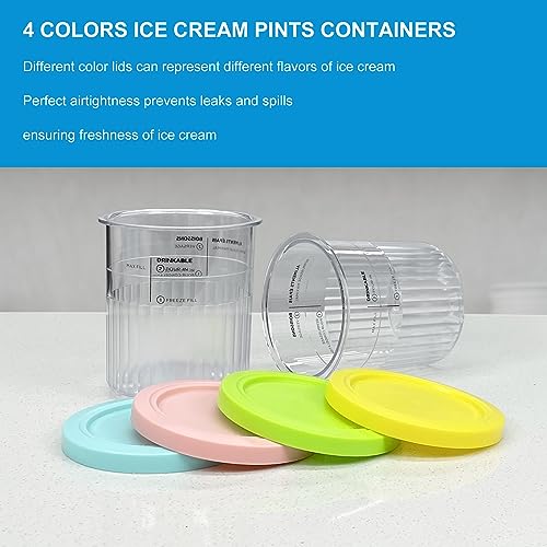 CUTIECLUB 4 Ice Cream Pint Containers 24oz and Lids for Ninja Creami NC500 NC501 Series Deluxe ice Cream Makers, and 12 Pack 5 oz Square Clear Plastic Dessert Cups with Spoons Set