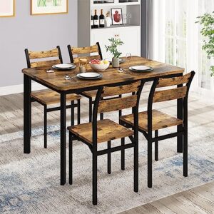 AWQM Dining Table Set for 4, Modern Kitchen Table and Chairs Set for 4, Industrial Wooden Dining Table with Backrest Chairs for Dining Room Kitchen Breakfast Nook - Rustic Brown